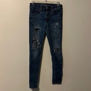 American Eagle Medium Wash Distressed Hi Rise Skinny Jeans